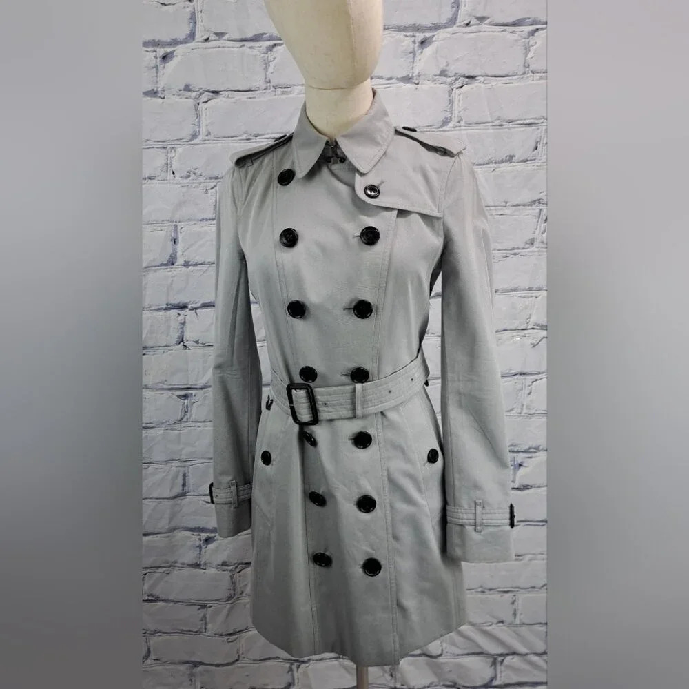 Burberry Women's Sandringham  Trench Coat Jacket Mid-Length Slim Gray Sz 4 US